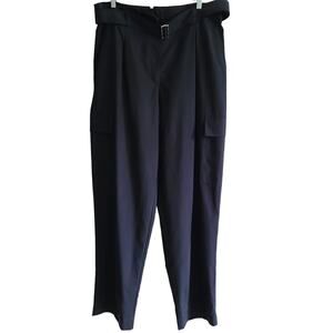 LAFAYETTE 148 Sadler High-Rise Belted Cargo Pants Italian Silk Black Women's 14